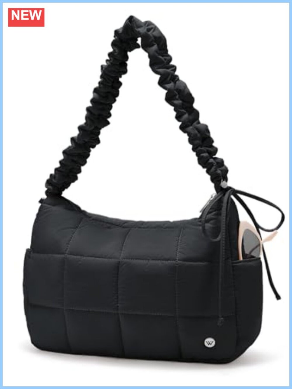 Quilted Nylon Puffer Crossbody Hobo Bag Adjustable Strap Shoulder Purse